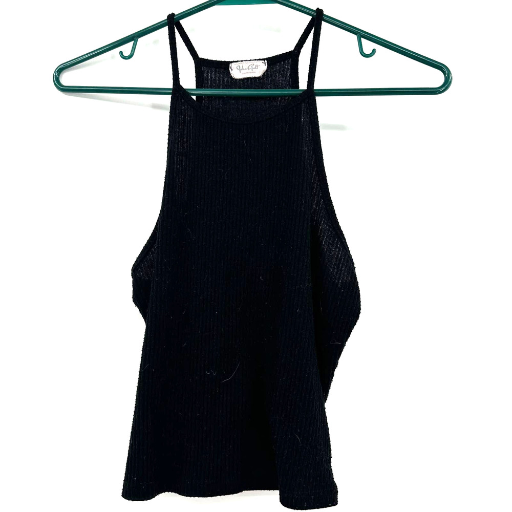 John Galt one‎ size black ribbed tank top slightly cropped fitted sleeveless